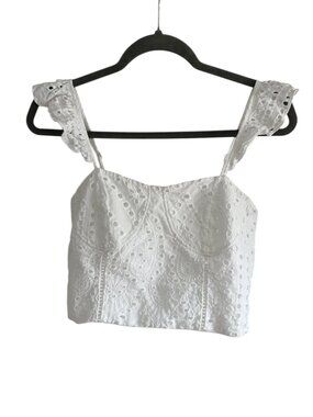 KIRIOUS Los Angeles White Cropped Eyelet Top Size M